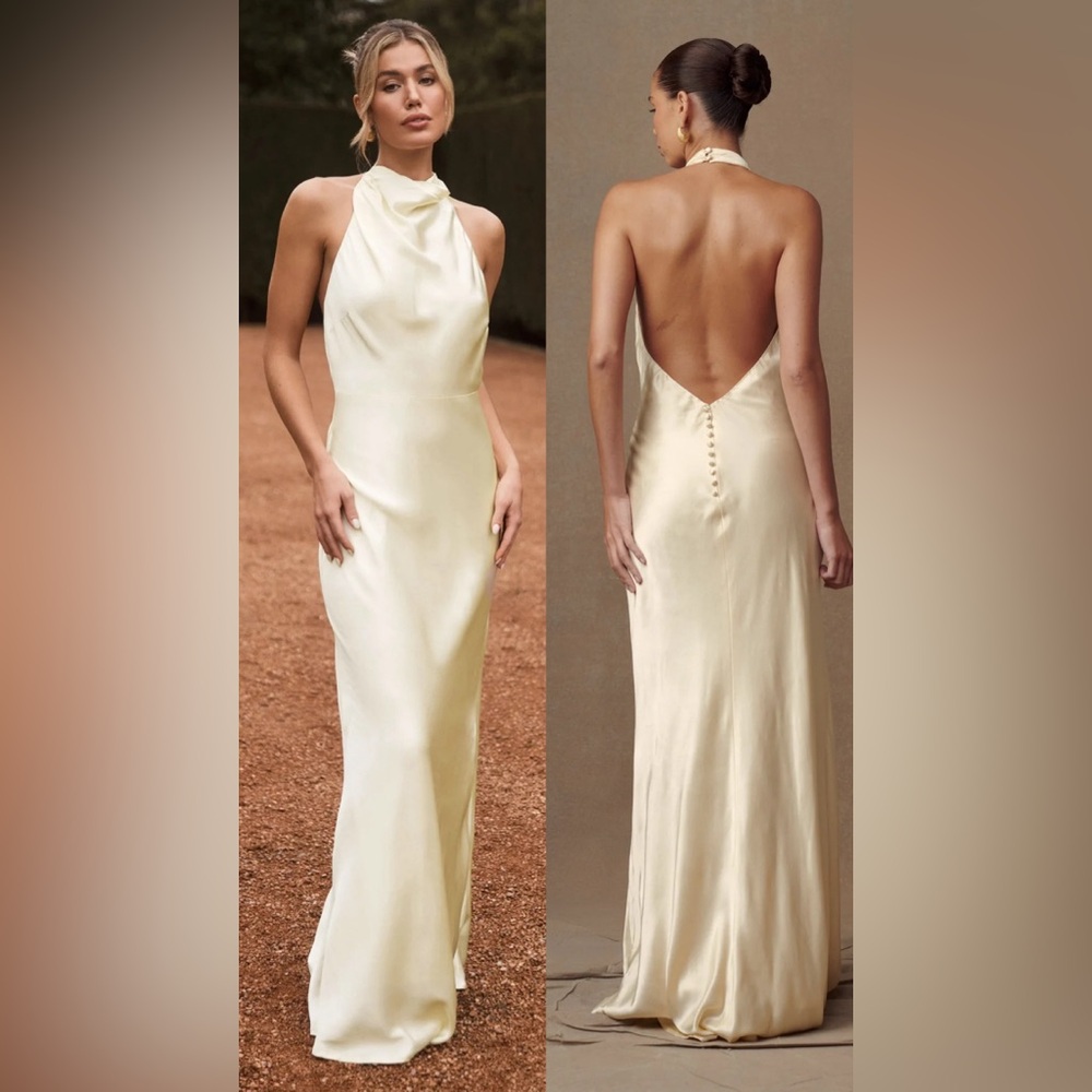 Meshki ESTHER
Iridescent Satin Cowl Maxi Dress - Lemon Sorbet